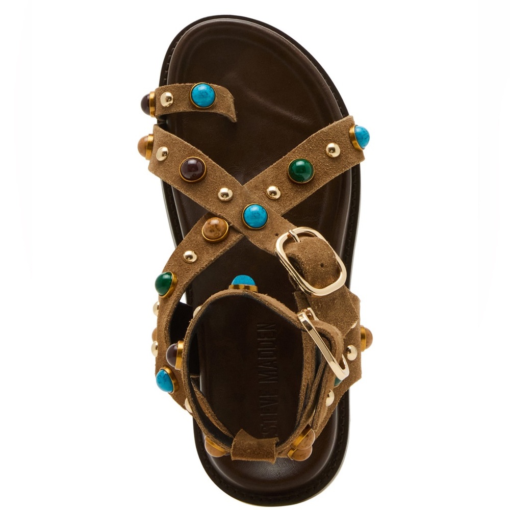 💚🩵🤎Steve Madden Multicolor Studded Leather Footbed Sandals